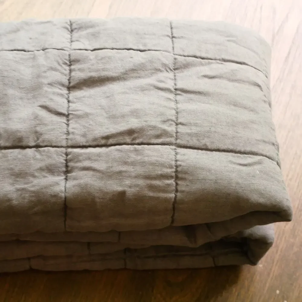 Quince Sham Set Navy Blue European Linen Box Quilted NEW